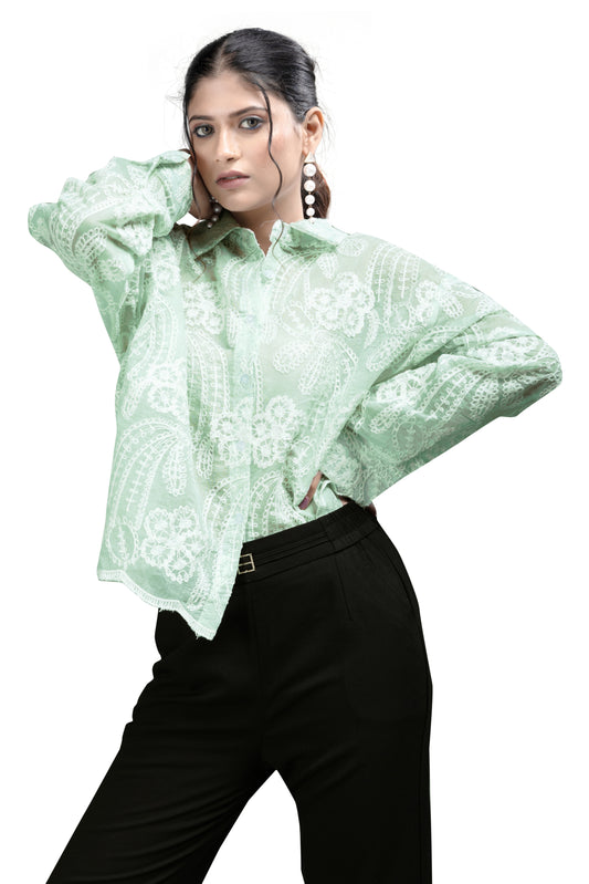 Mint Green Embroidered Boxy Shirt