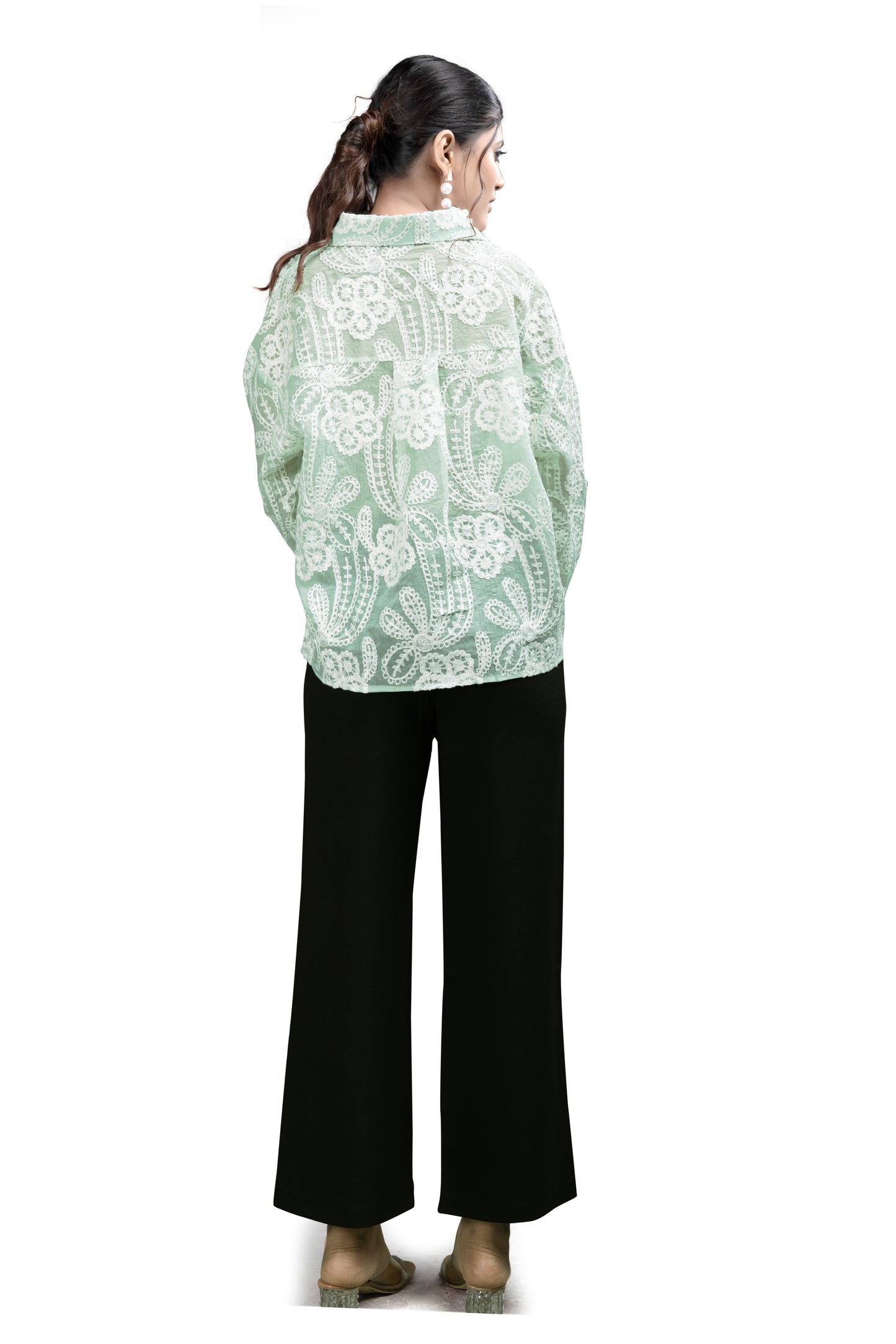 Mint Green Embroidered Boxy Shirt