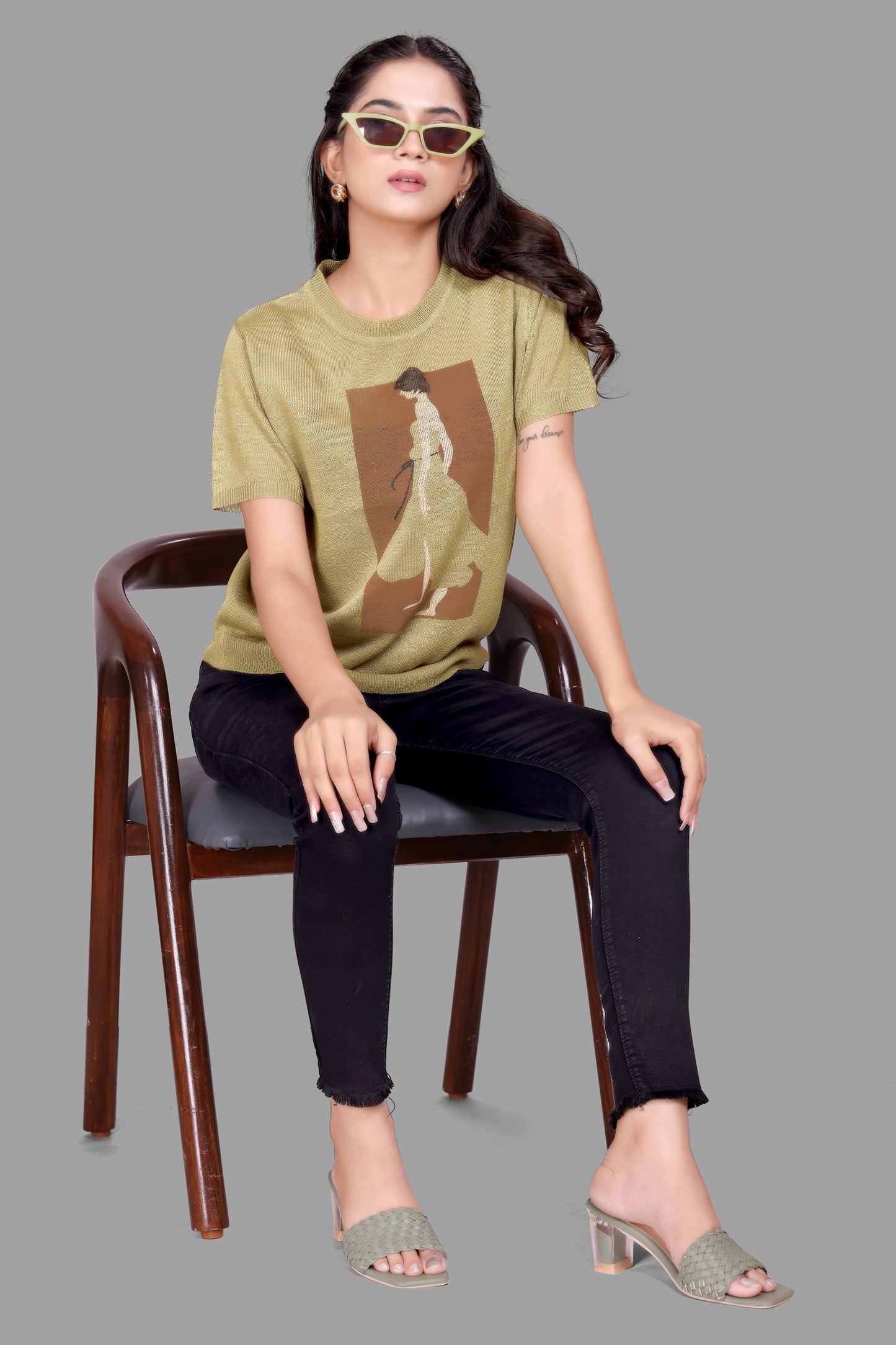 Artistic Print Knit Top for Women