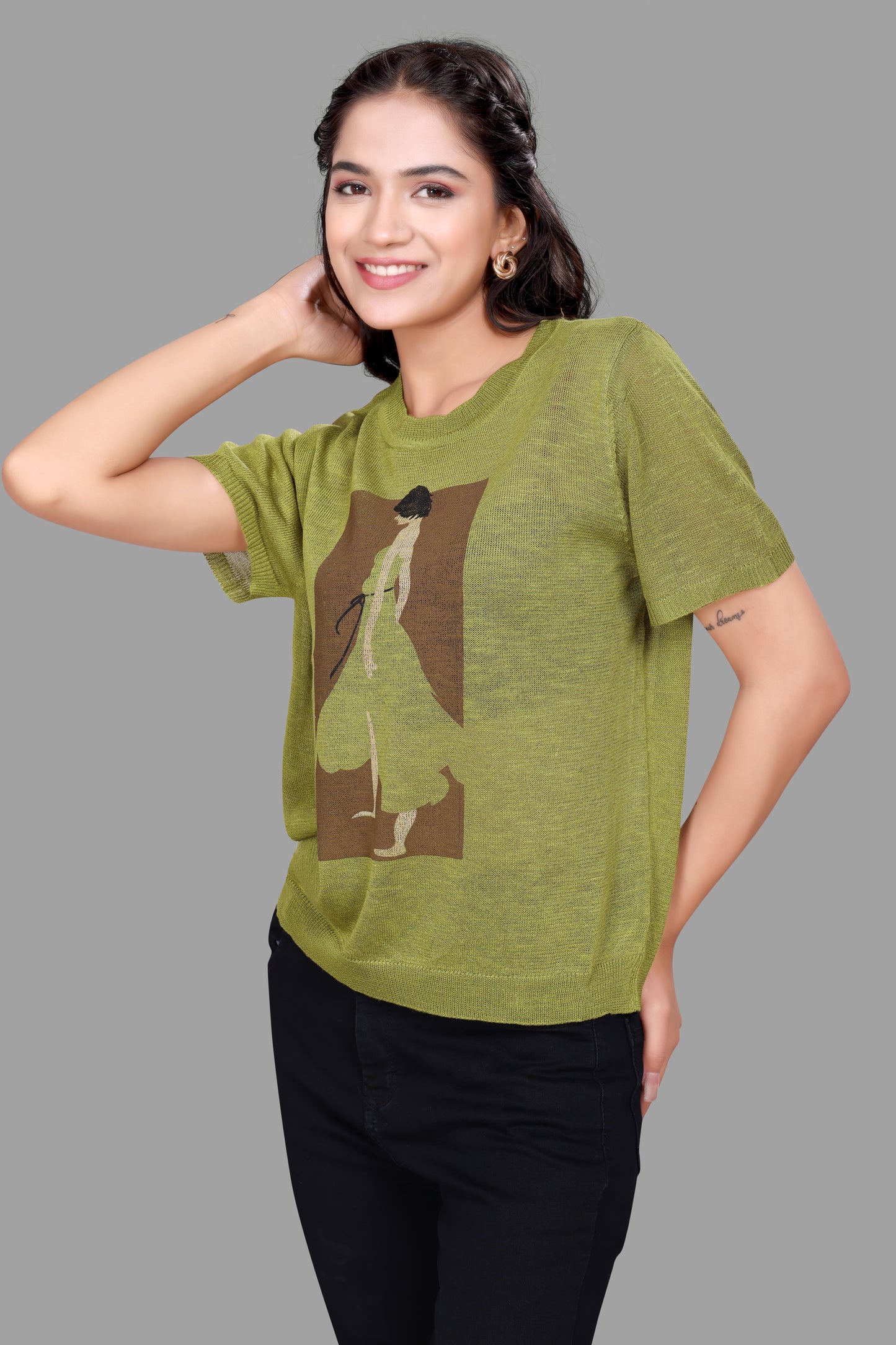 Artistic Print Knit Top for Women