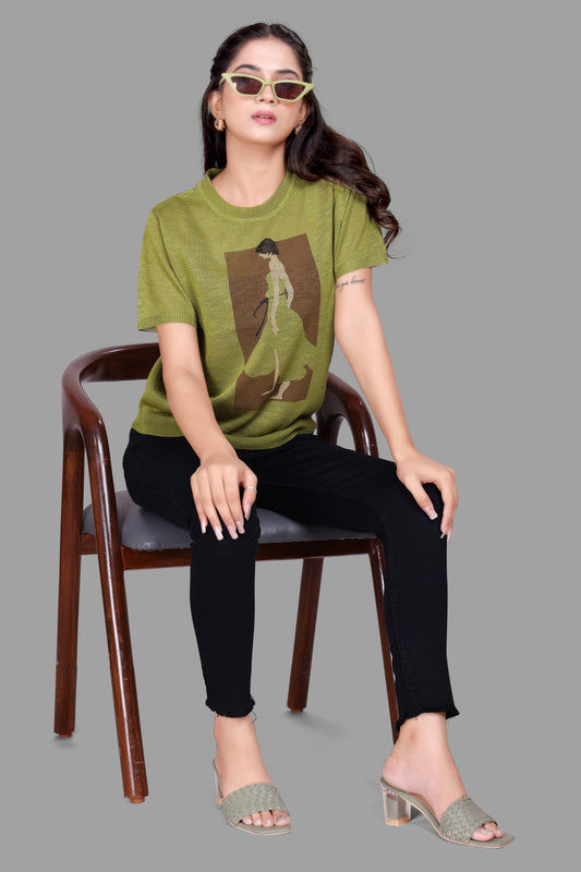 Artistic Print Knit Top for Women
