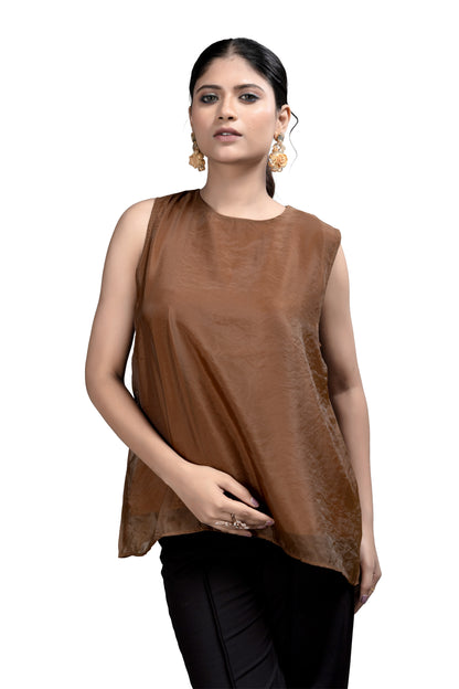 Coffee Brown Sleeveless Top with Sheen
