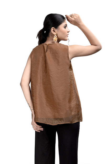 Coffee Brown Sleeveless Top with Sheen