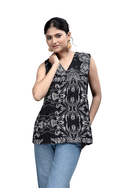 Stylish Black and White Printed Tank Top