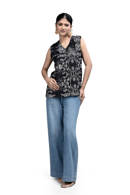 Stylish Black and White Printed Tank Top