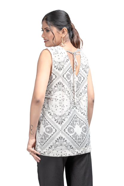 Black and White Printed Sleeveless Top