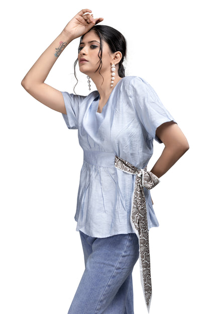 Woven Wrap-Style Peplum Top