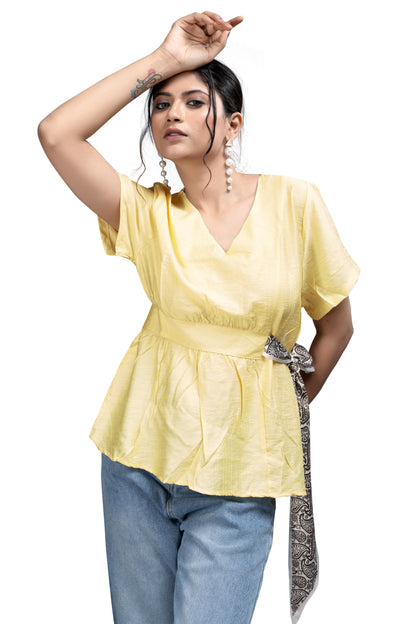 Woven Wrap-Style Peplum Top