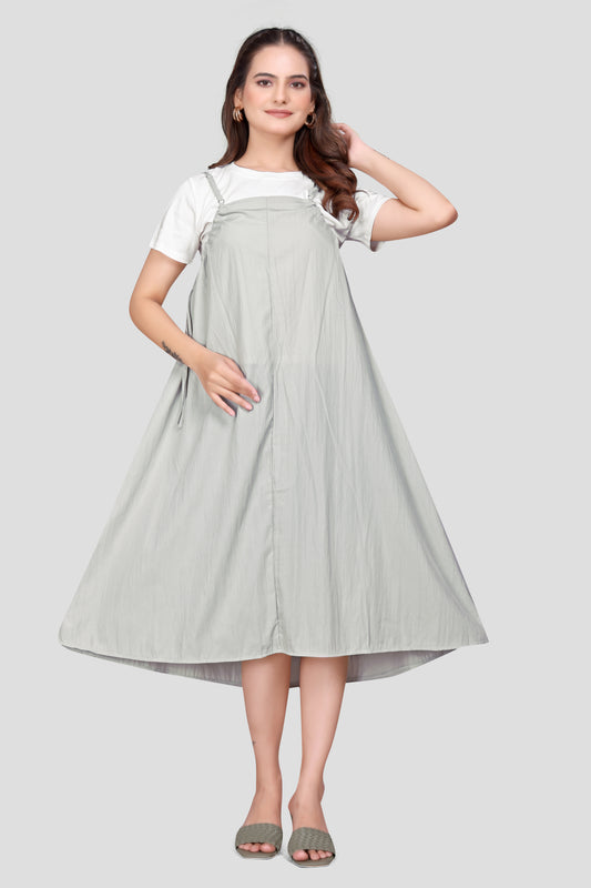Women's Pinafore Midi Dress with Adjustable Straps