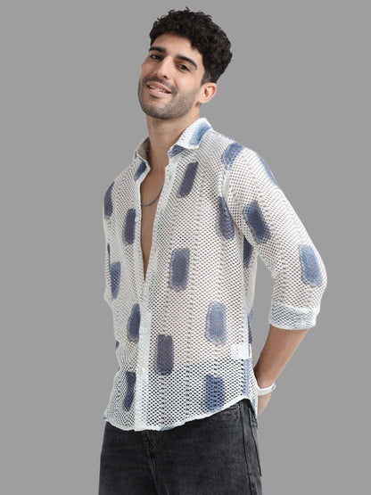 Men’s Lycra Stretchable Printed Full Sleeve Shirt – Lightweight Mesh Design with Modern Print