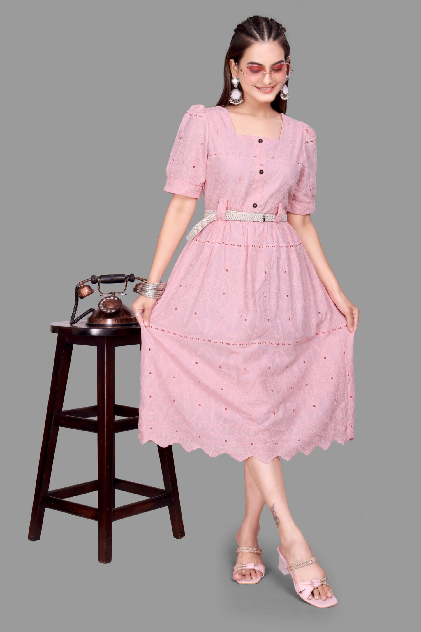 Stylish Women's Pink Midi Dress - Casual & Trendy