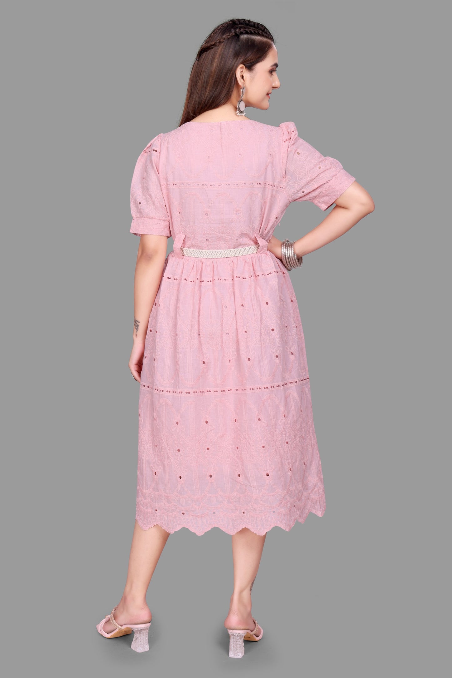 Stylish Women's Pink Midi Dress - Casual & Trendy