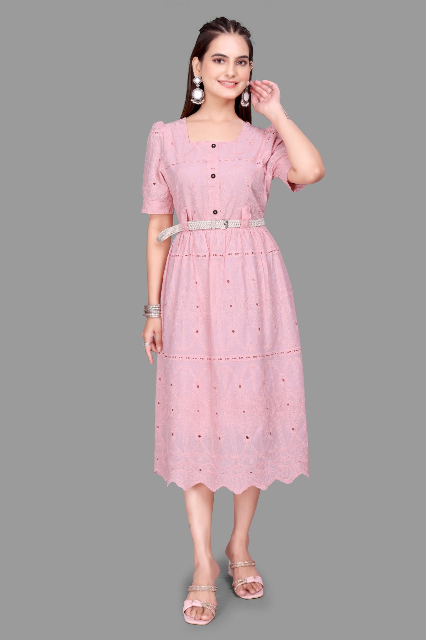 Stylish Women's Pink Midi Dress - Casual & Trendy