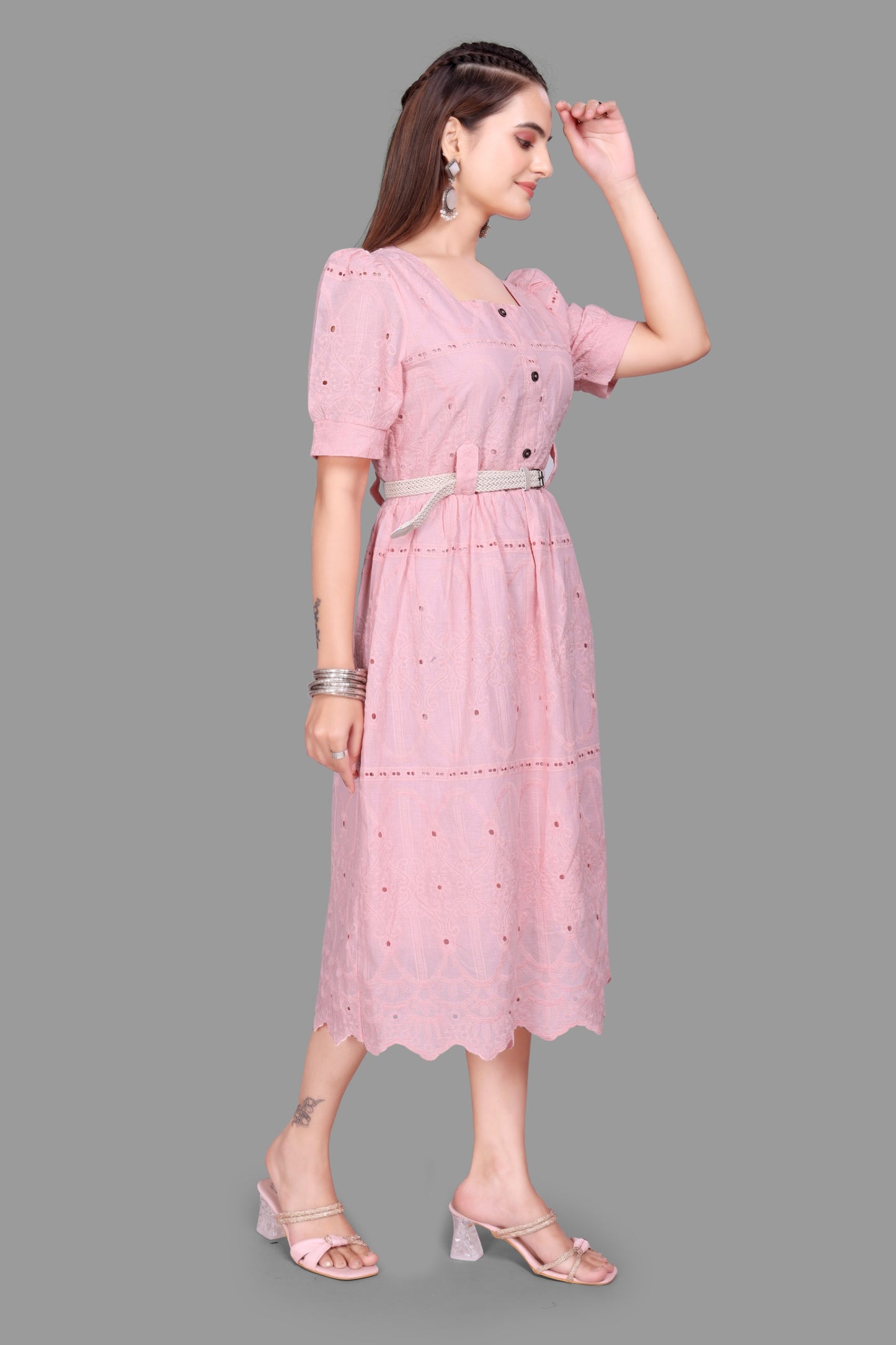 Stylish Women's Pink Midi Dress - Casual & Trendy