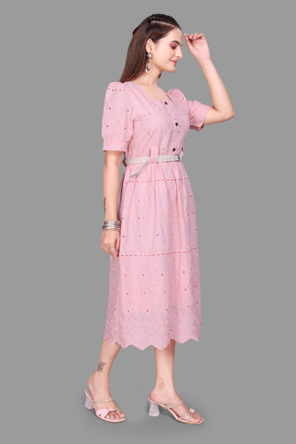 Stylish Women's Pink Midi Dress - Casual & Trendy