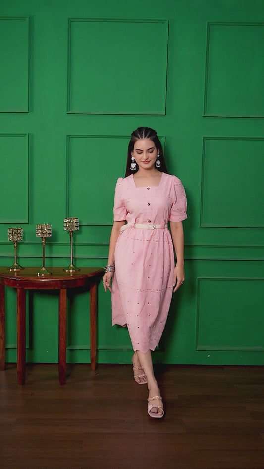 Stylish Women's Pink Midi Dress - Casual & Trendy