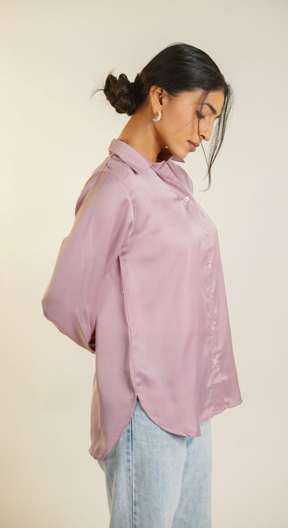 Classic Onion pink Plain Satin Shirt for Women Office wear